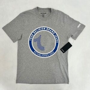 True Religion Mens M Strike HS SS‎ T-shirt Heather Gray Rhinestone Horseshoe NWT